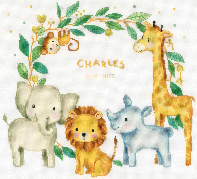 Jungle Animals Birth Sampler Cross Stitch Kit By Vervaco – The Happy 