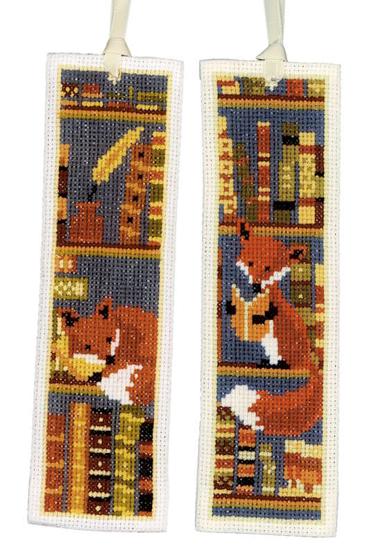 Bookmark - Foxes in bookshelf From Vervaco - Bookmarks - Cross-Stitch Kits  Kits - Casa Cenina