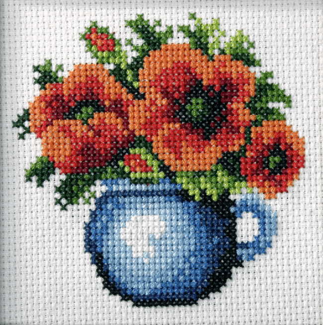 Poppies and Cornflowers Printed Cross Stitch Card Kit by Orchidea