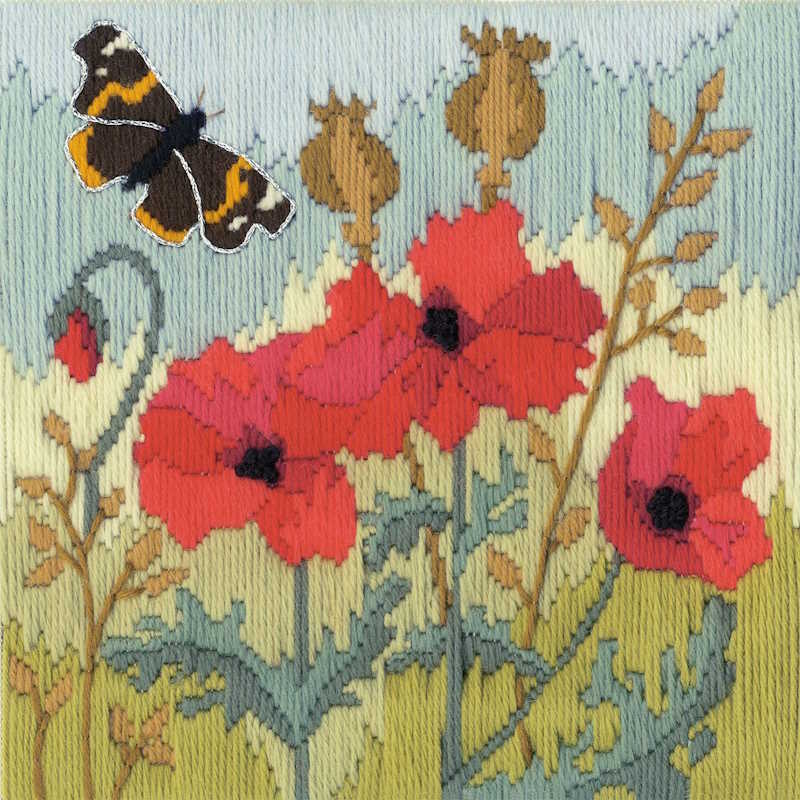 Red Poppies Long Stitch Kit by Bothy Threads