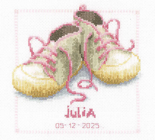 Shoes with Laces Birth Sampler Cross Stitch Kit By Vervaco