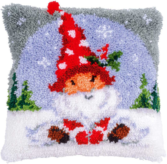 Christmas Gnome in the Snow Latch Hook Cushion Kit By Vervaco 