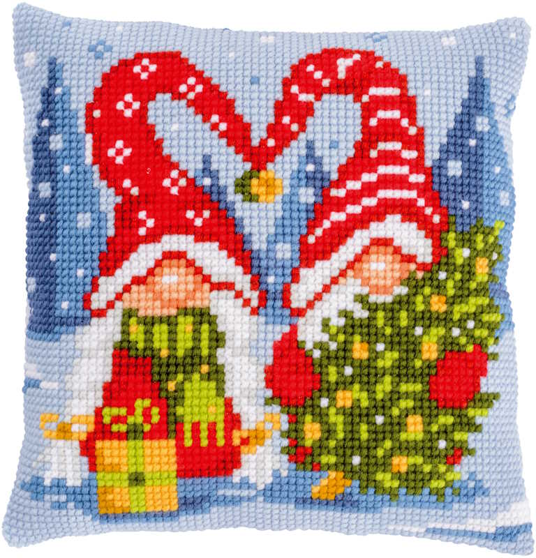 Christmas Gnomes Cross Stitch Cushion Kit by Vervaco