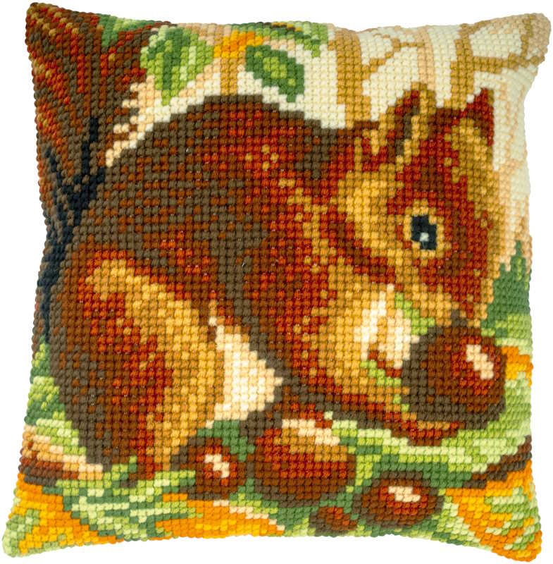 Squirrel Printed Cross Stitch Cushion Kit by Vervaco