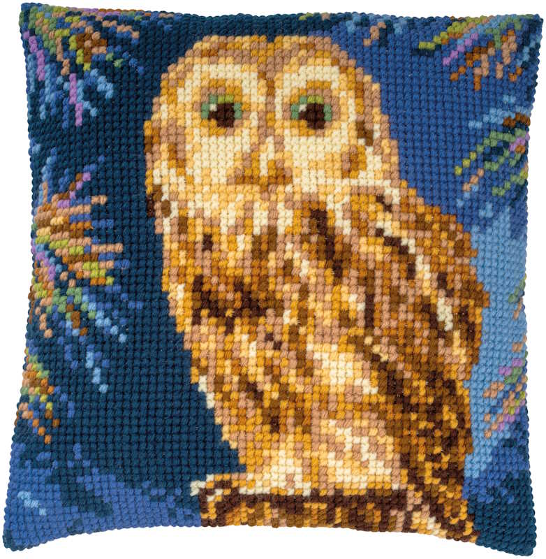 Owl Printed Cross Stitch Cushion Kit by Vervaco