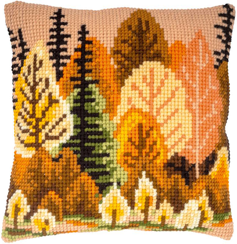 Autumn Forest Printed Cross Stitch Cushion Kit by Vervaco