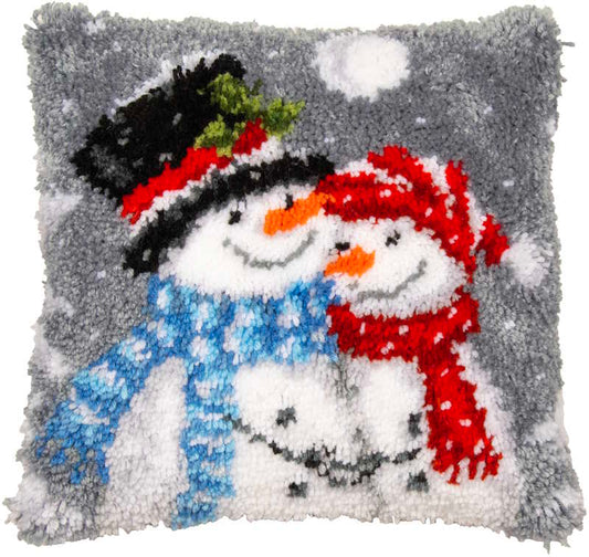 Snowmen Latch Hook Cushion Kit By Vervaco