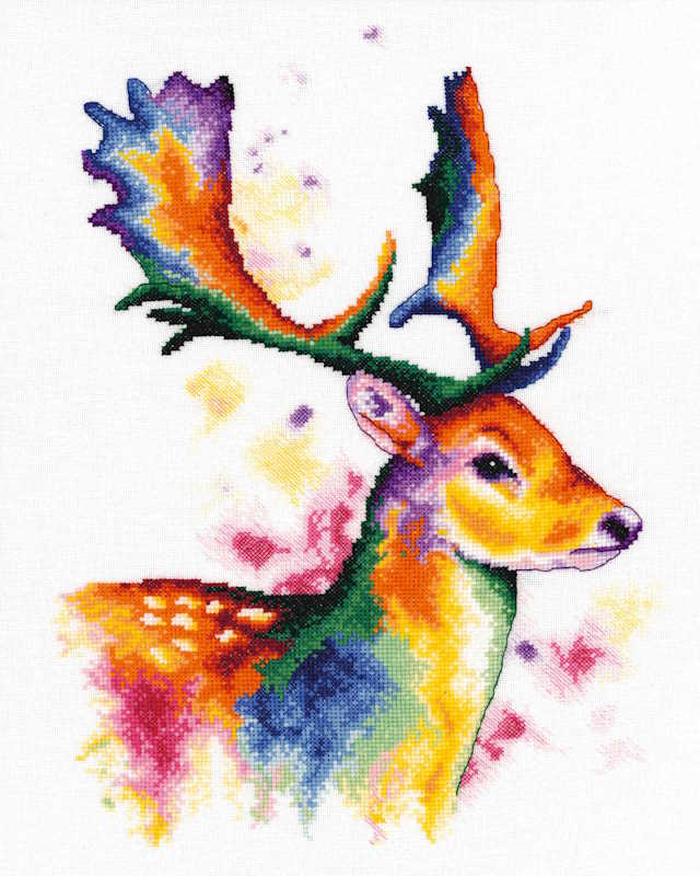 Deer in Rainbow Colours Cross Stitch Kit By Lanarte