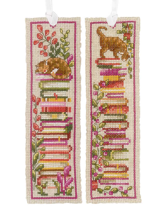 Cats on Book Piles Bookmark Cross Stitch Kit By Vervaco