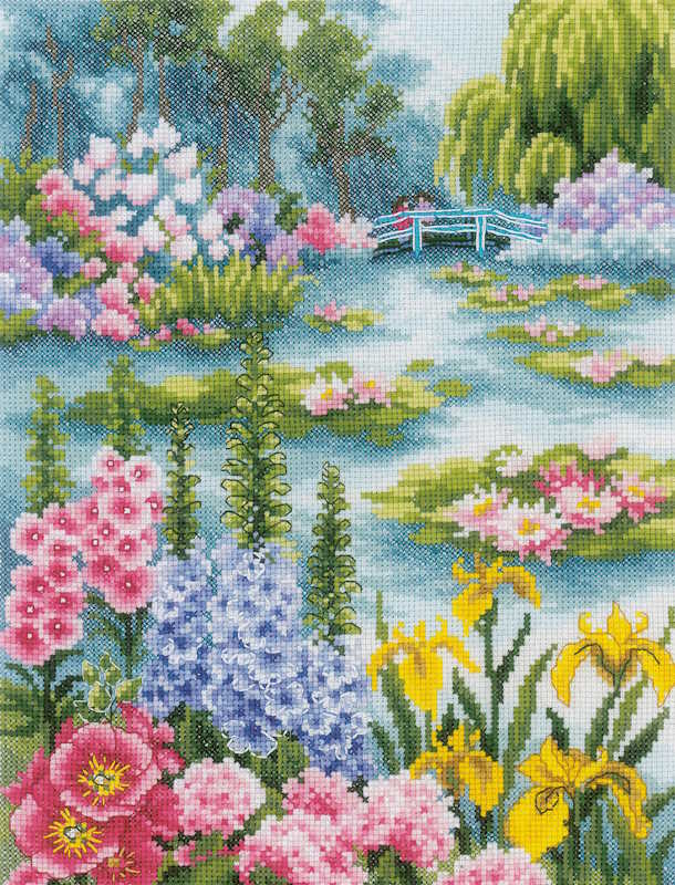 By the Water Lily Pond Cross Stitch Kit By Lanarte