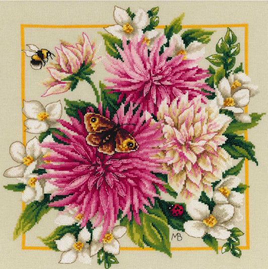 Pink Silk Dahlia Cross Stitch Kit By Lanarte