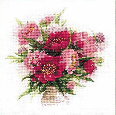 Peonies in a Vase Cross Stitch Kit By RIOLIS – The Happy Cross Stitcher