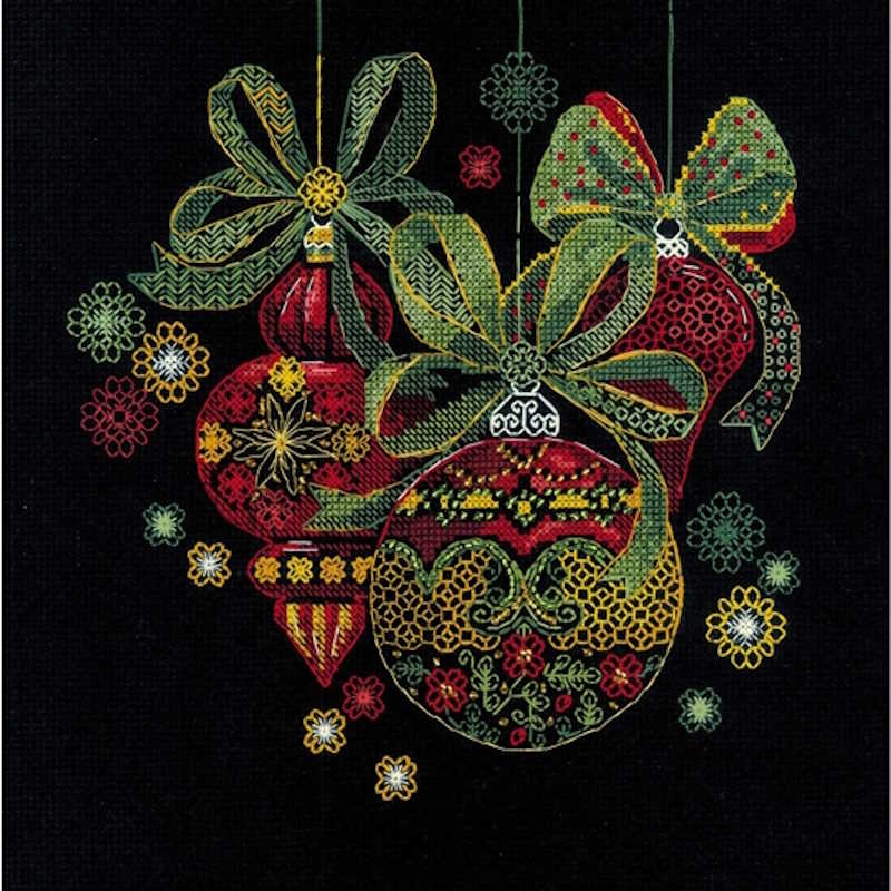 Holiday Ornaments Blackwork Kit By RIOLIS