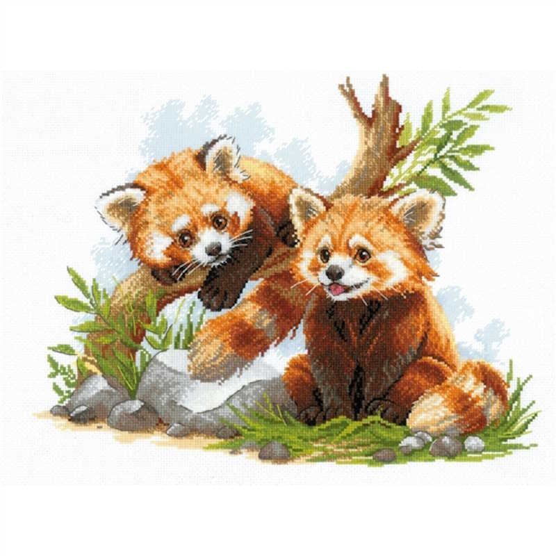 Red Panda Cubs Cross Stitch Kit By RIOLIS