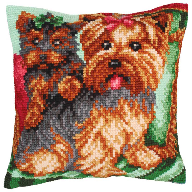 Dogs on the Armchair Printed Cross Stitch Cushion Kit by Collection D'Art