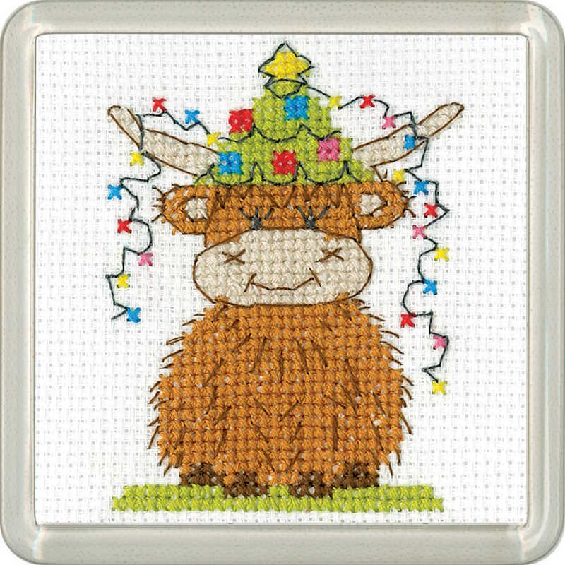 Highland Christmas Lights Cross Stitch Coaster Kit by Heritage Crafts