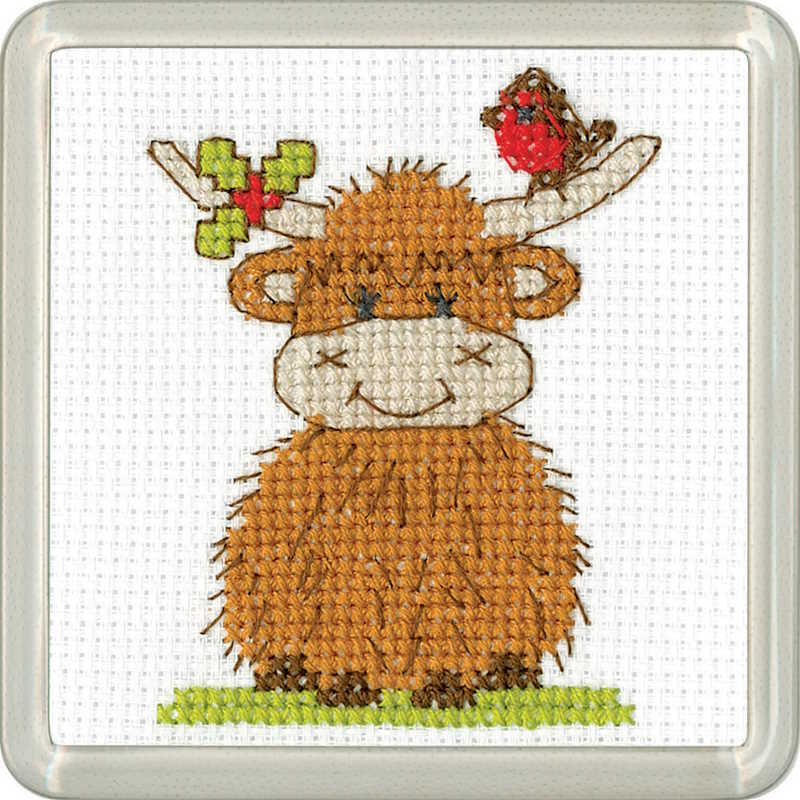 Highland Robin and Holly Cross Stitch Coaster Kit by Heritage Crafts