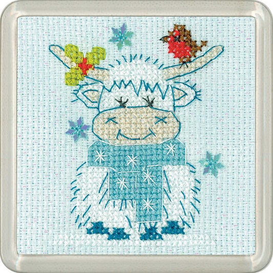 Frosted Highland Scarf Cross Stitch Coaster Kit by Heritage Crafts