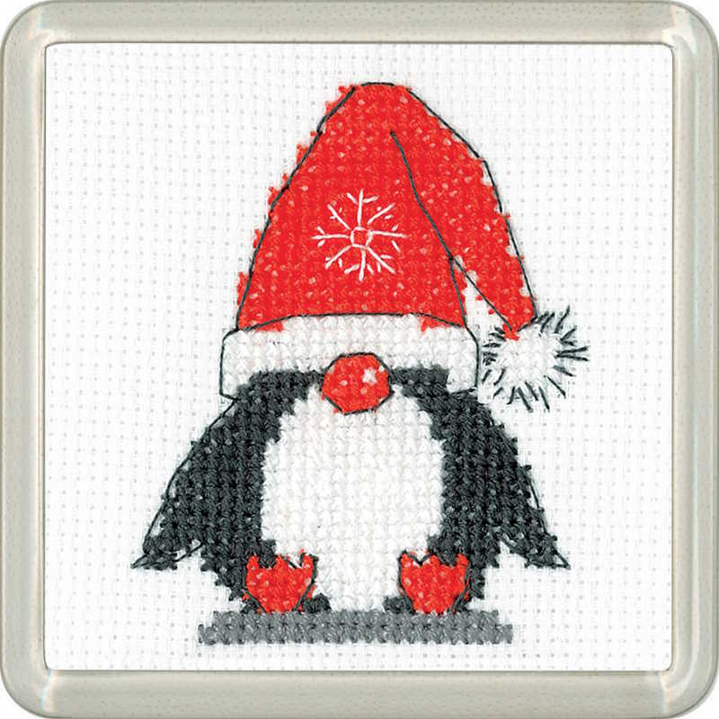 Penguin Santa Cross Stitch Coaster Kit by Heritage Crafts