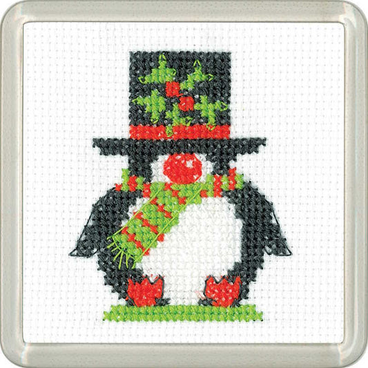 Penguin Top Hat Cross Stitch Coaster Kit by Heritage Crafts