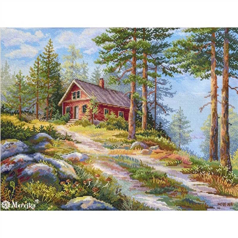 Red Cabin in the Woods Cross Stitch Kit by Merejka