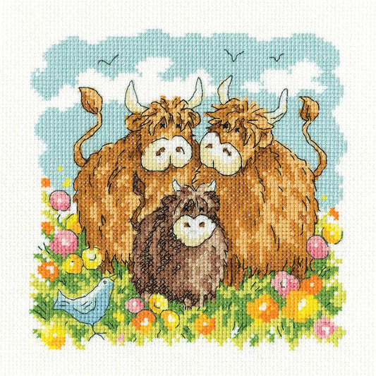 Highland Cows Cross Stitch Kit by Heritage Crafts