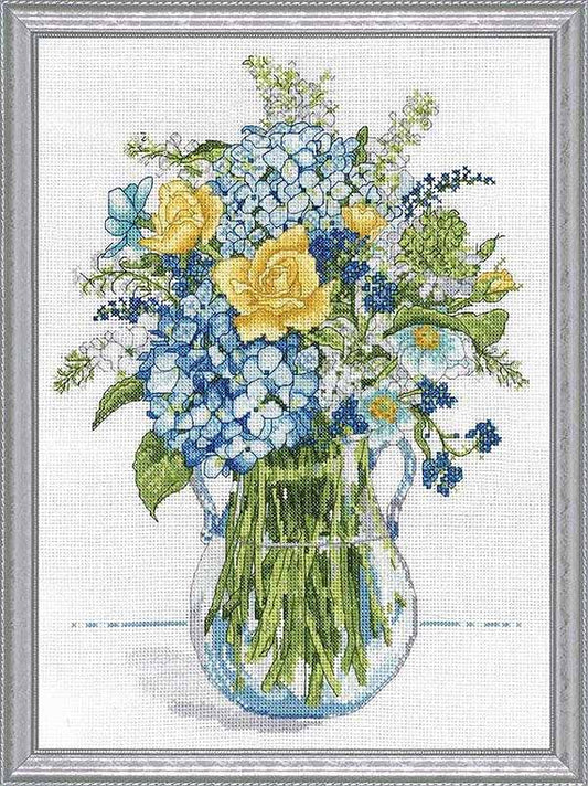 Blue and Yellow Floral Cross Stitch Kit by Design Works