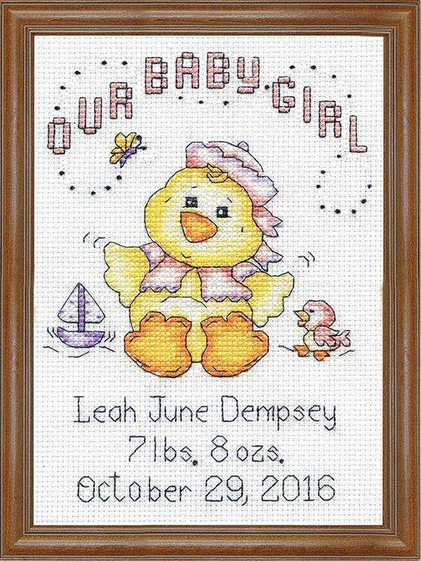 Girl Chick Birth Sampler Cross Stitch Kit By Design Works The Happy Cross Stitcher 9578