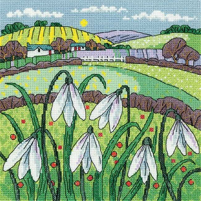 Snowdrop Landscape Cross Stitch Kit by Heritage Crafts