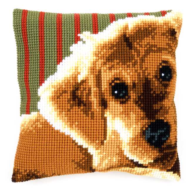 Dog Printed Cross Stitch Cushion Kit by Vervaco