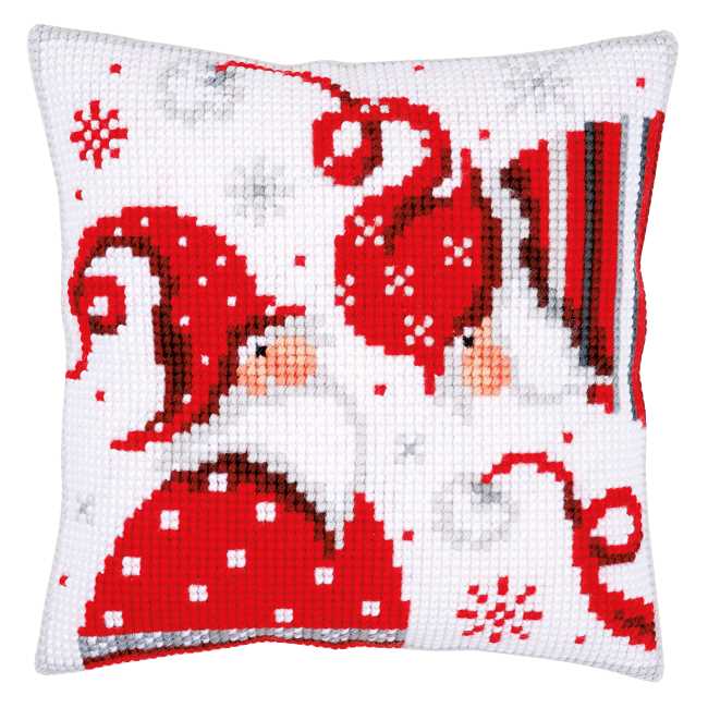 Christmas Gnomes Printed Cross Stitch Cushion Kit by Vervaco