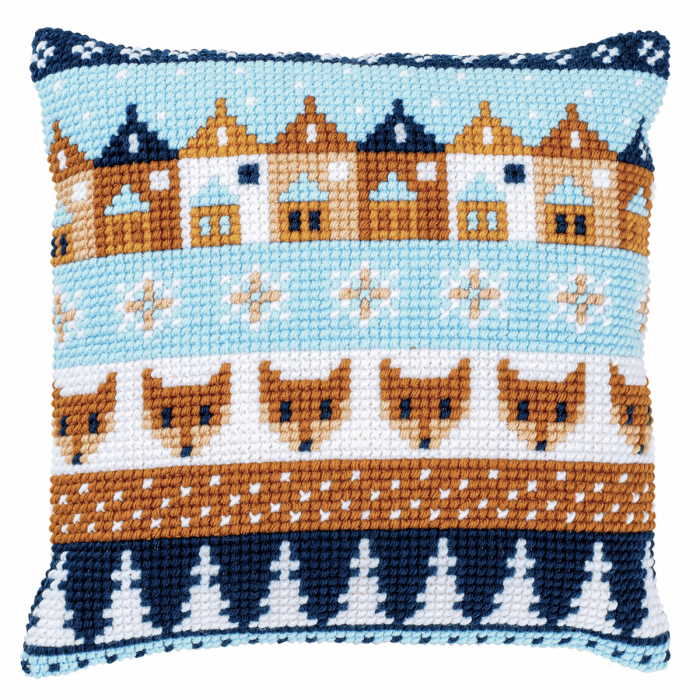 Winter Motifs Printed Cross Stitch Cushion Kit by Vervaco