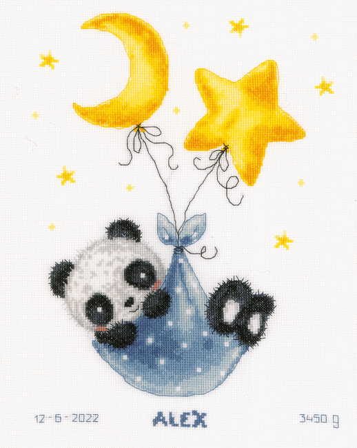 Panda Bear Goes to Sleep Birth Sampler Cross Stitch Kit By Vervaco