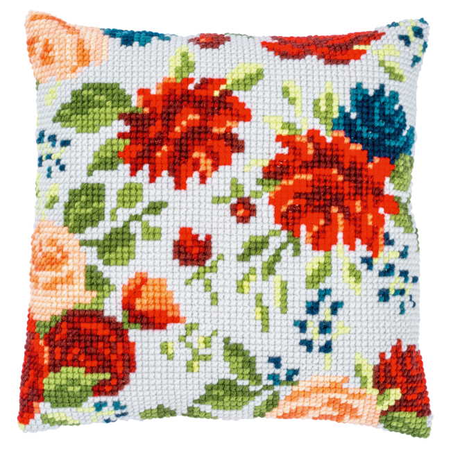 Peonies Printed Cross Stitch Cushion Kit by Vervaco