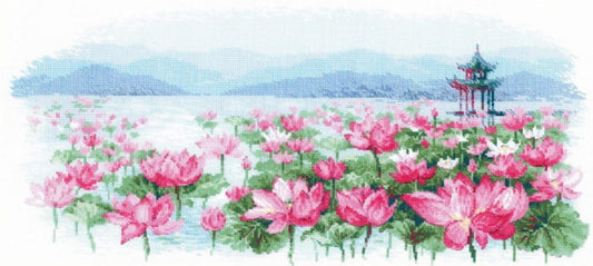 Lotus Field - Pagoda Cross Stitch Kit By RIOLIS